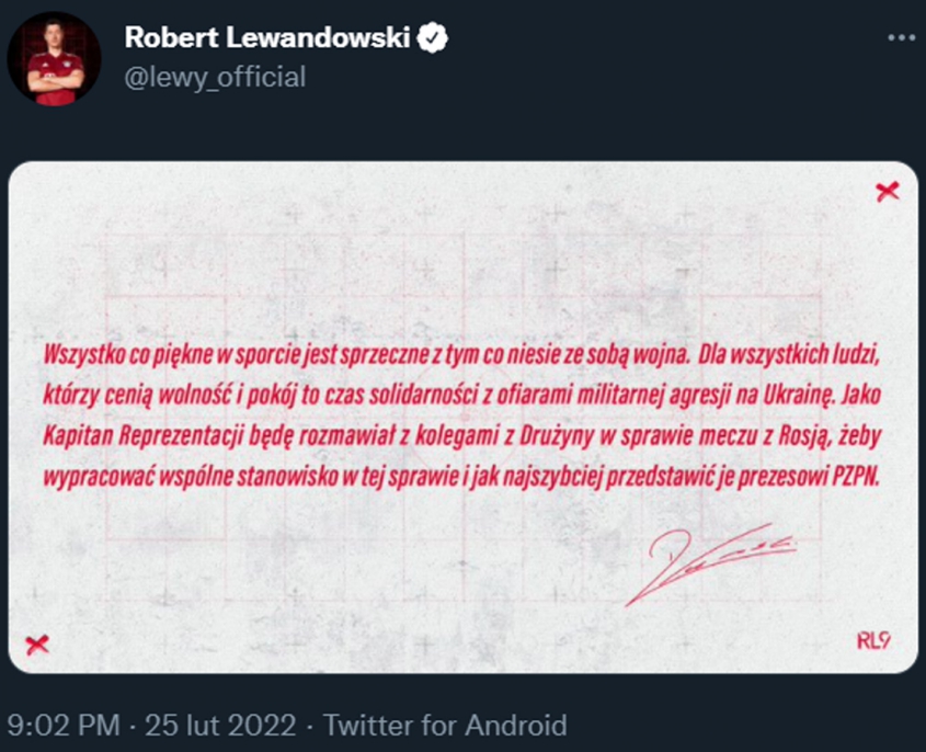 OŚWIADCZENIE Roberta Lewandowskiego nt. aktualnej sytuacji i meczu z Rosją!